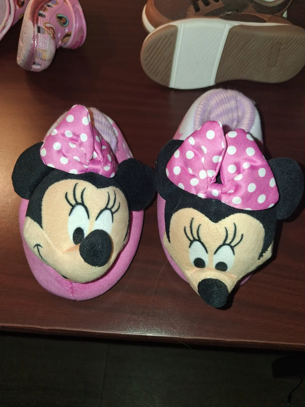 Disney Pink Minnie Mouse Plush Slip-On Slippers for Kids
